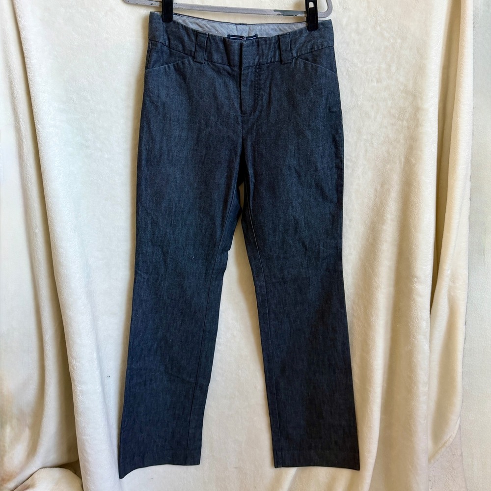 Gap Curvy Fit Womens Dark Chambray Straight Leg Trousers Size 10 Tall Stretch